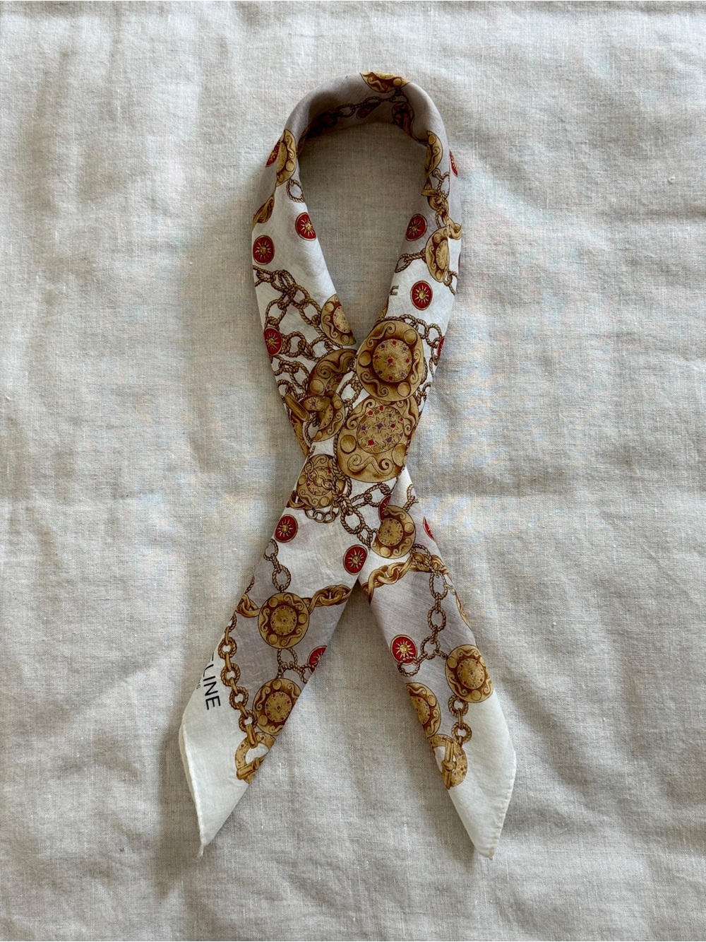 Vintage Celine Chain Medallion Print Cotton Bandana Scarf Made in Japan - Picture 12 of 12